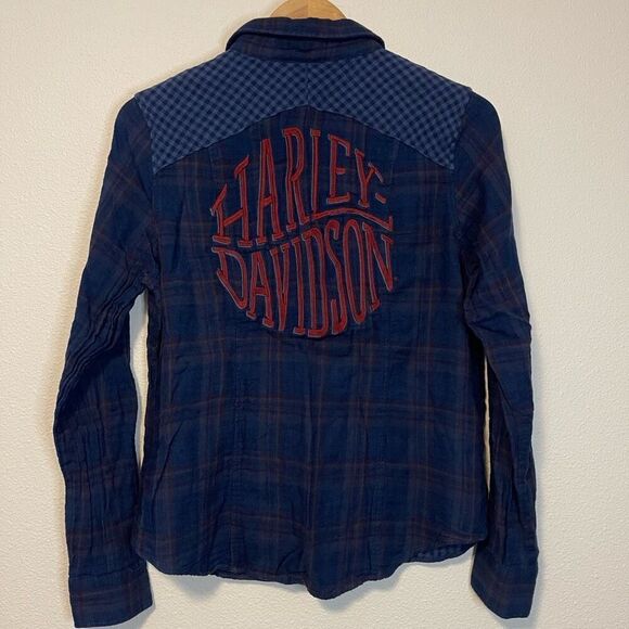 Harley-Davidson Embroidered Plaid Button Down Shirt Size Large - Picture 6 of 7